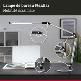 Lampe de bureau FlexBar en métal argenté avec articulations réglables pour un éclairage flexible