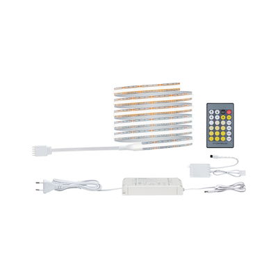 White LED strip set with remote control and power supply for flexible lighting solutions