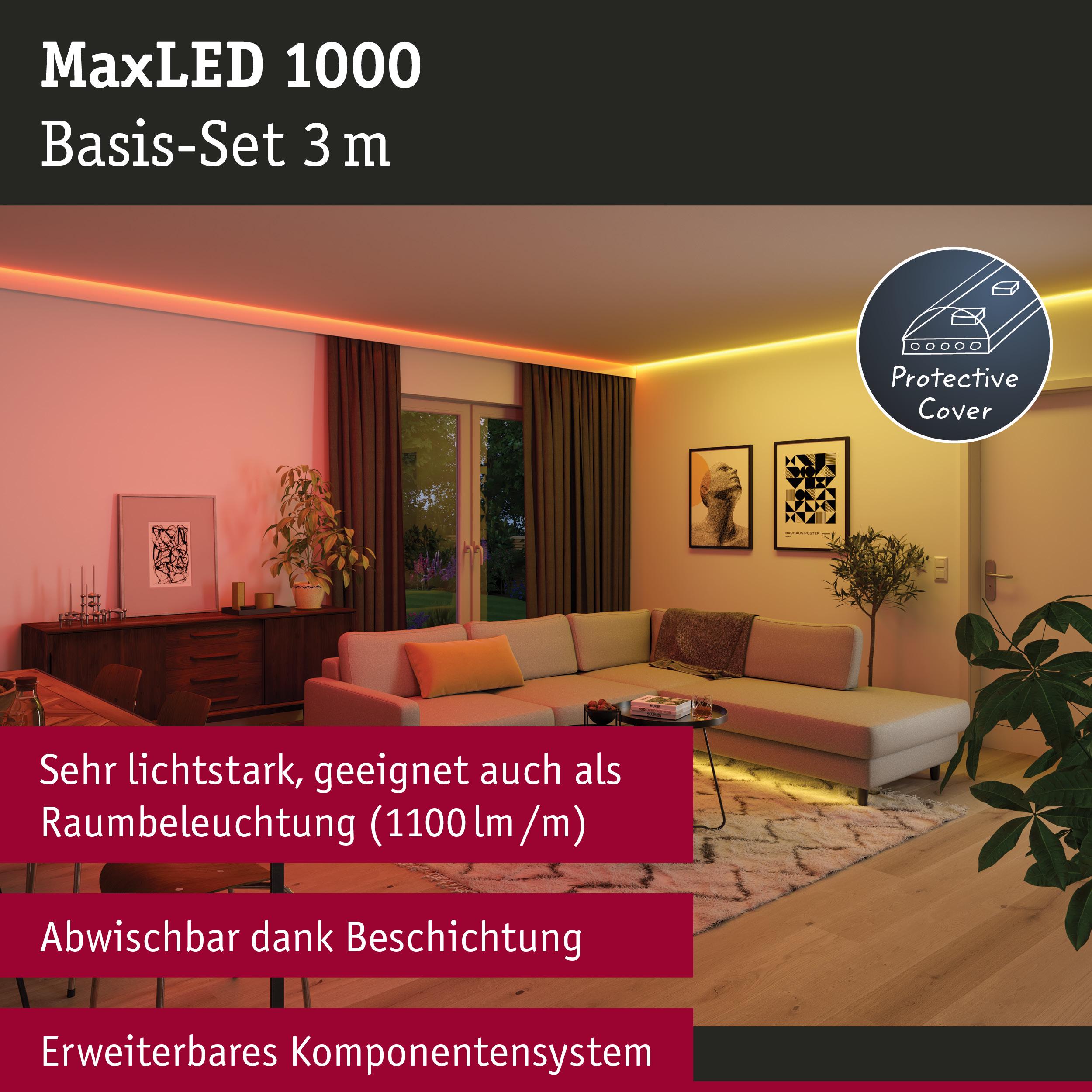 MaxLED 1000 LED-Lichtleiste 3 m mit Schutzabdeckung in warmweiß und orange für Wohnraumbeleuchtung