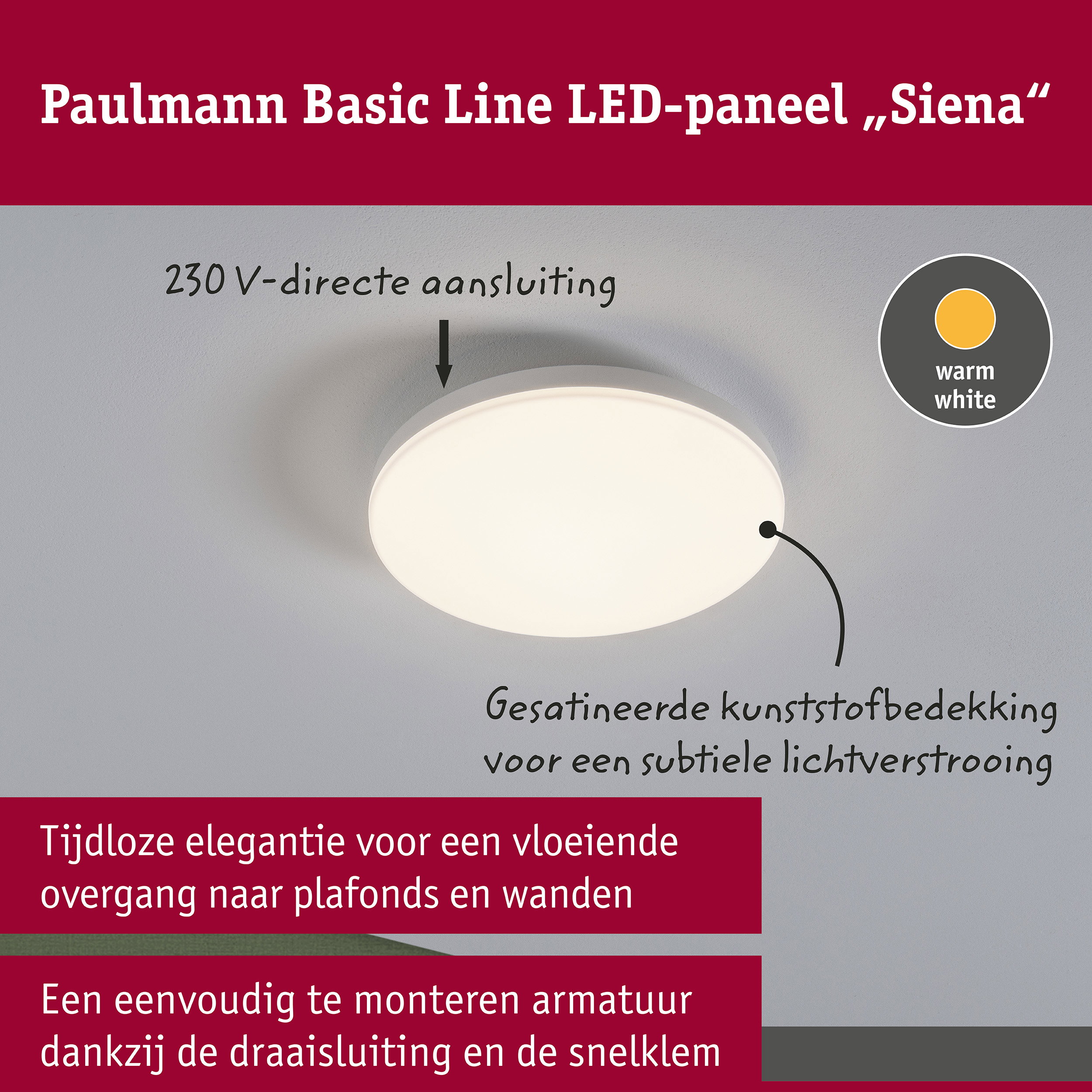 LED-plafondlamp Siena 3000K 220mm 1000lm 230V 12,3W