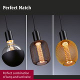 Three modern black metal pendant lights with different shades and warm lighting for living spaces
