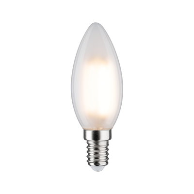 Frosted white LED candle bulb with E14 base made of glass and metal for energy-saving lighting