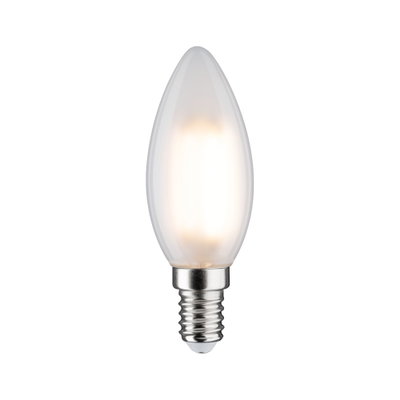 Mattweiße LED-Kerzenlampe mit E14-Fassung aus Glas und Metall für energiesparende Beleuchtung