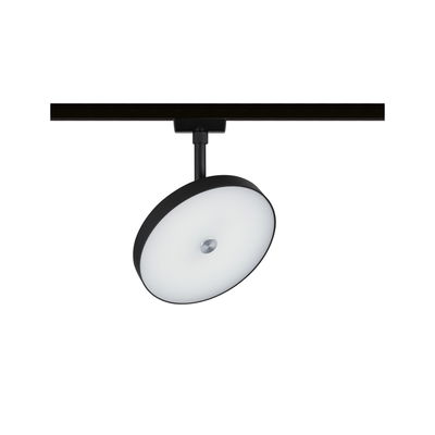 Round black LED track spotlight with white diffuser for modern indoor lighting