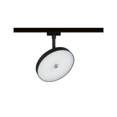 Round black LED track spotlight with white diffuser for modern indoor lighting