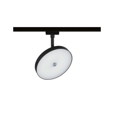 Rund sort LED-skinne spotlight med hvid diffuser til moderne indendørs belysning