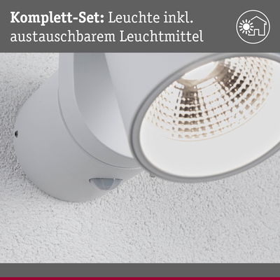 Weißer LED-Wandstrahler mit austauschbarem Leuchtmittel und Bewegungsmelder für Innenbereiche