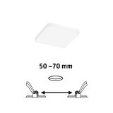 Hvid firkantet LED-loftlampe med slankt design og 50-70 mm installationsmål til moderne belysning