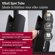 Zwarte URail Spot Tubo spot met DIP-schakelaar voor lichtkleurselectie en 3-staps dimmer met geheugenfunctie