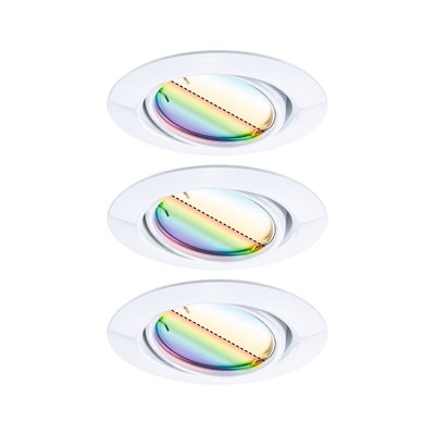 Drie witte inbouwspots met verstelbaar regenboogkleurig glas voor moderne LED-plafondverlichting