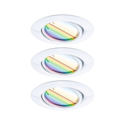Trois spots encastrés blancs avec verre arc-en-ciel orientable pour éclairage LED moderne au plafond