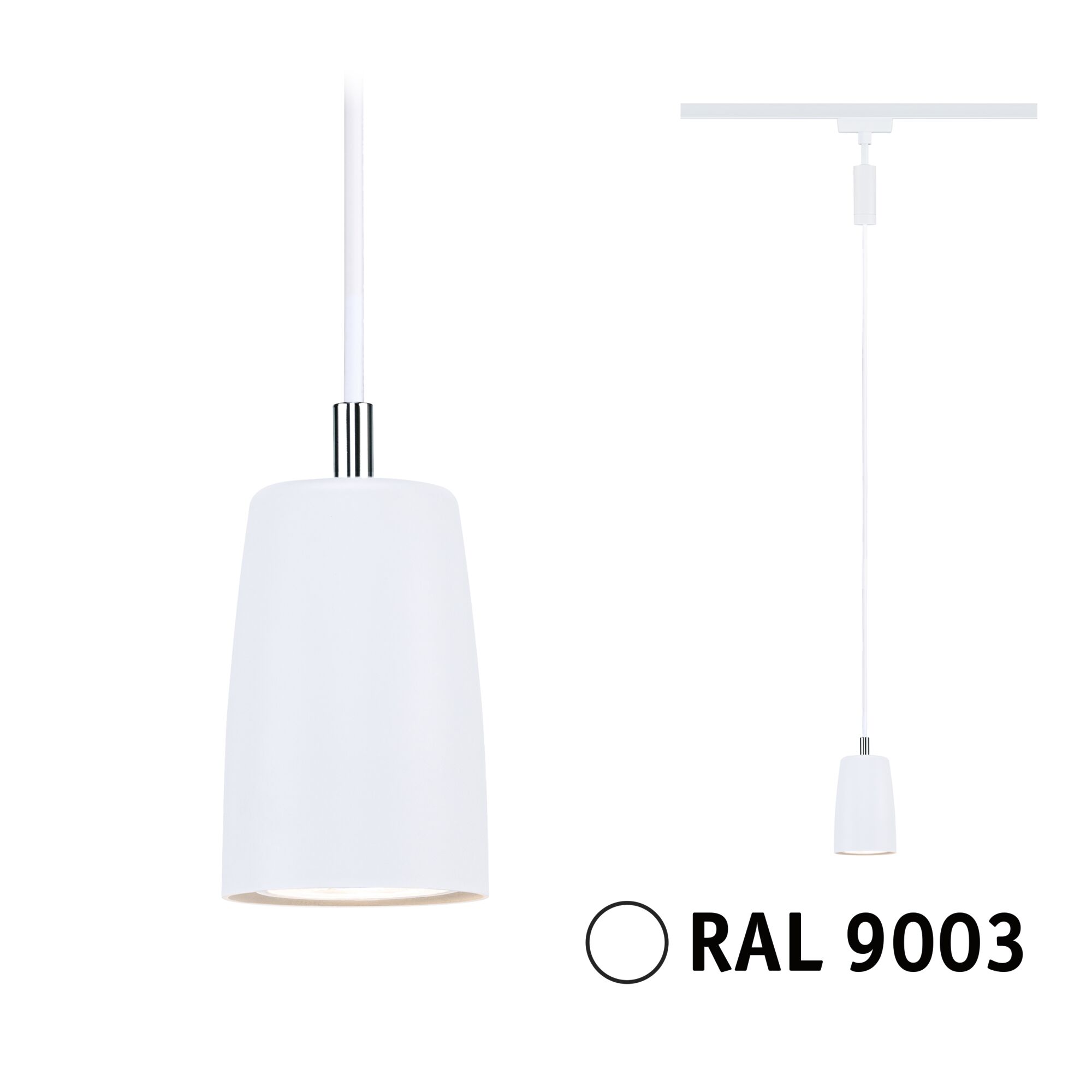 URail Pendel Cover GU10 max. 10W dimmbar 230V Signalweiß Weiße Pendelleuchte aus Metall mit zylindrischem Schirm und RAL 9003 Farbton für moderne Beleuchtung