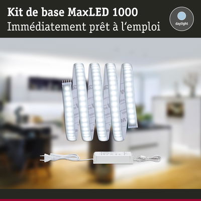 Bande LED MaxLED 1000 avec alimentation en blanc pour un éclairage lumineux en lumière du jour