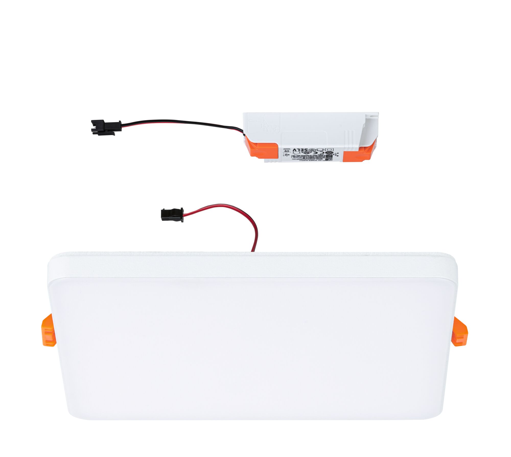 Panneau LED rectangulaire blanc avec clips orange et driver séparé pour éclairage moderne