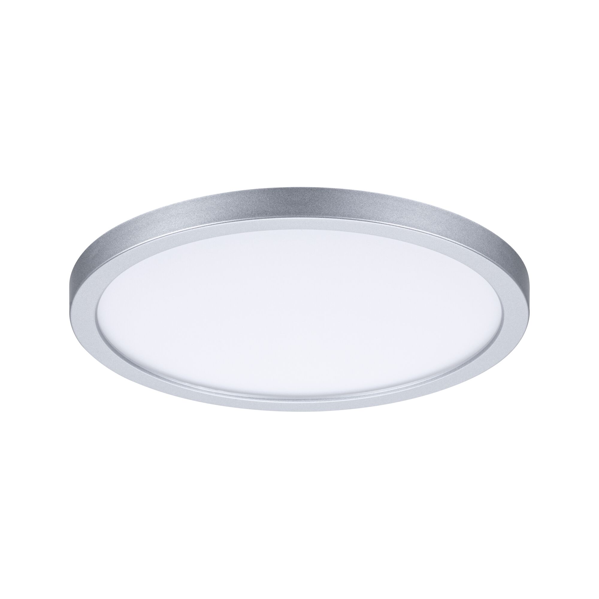 Round LED ceiling light with silver aluminum frame and white diffuser for modern room lighting