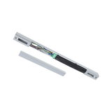 Open silver aluminum housing showing electrical wires and terminal block for LED lighting installation