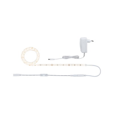 Witte LED-strip met adapter en afstandsbediening voor veelzijdige verlichting.