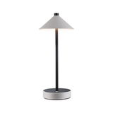 Modern table lamp with black metal stem and grey leather shade and base for stylish home lighting