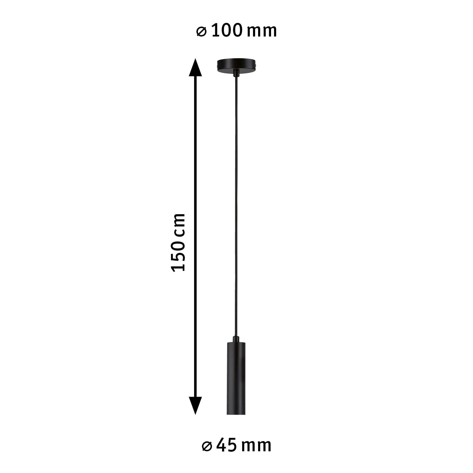 Schwarze Pendelleuchte aus Metall mit 150 cm Länge und 45 mm Durchmesser für moderne Beleuchtung