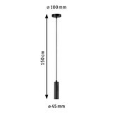 Black metal pendant light with 150 cm length and 45 mm diameter for modern lighting solutions