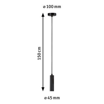Suspension noire en métal de 150 cm de long et 45 mm de diamètre pour un éclairage moderne