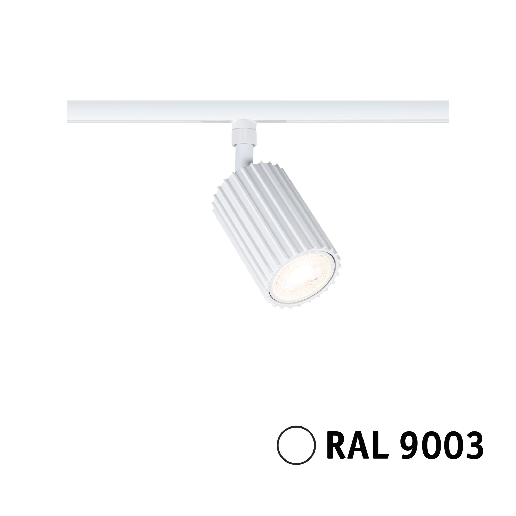 White aluminum LED spotlight with ribbed design for track lighting systems