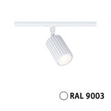 White aluminum LED spotlight with ribbed design for track lighting systems