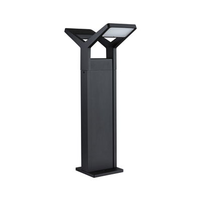 Modern black aluminum outdoor bollard with LED light for garden and pathway lighting