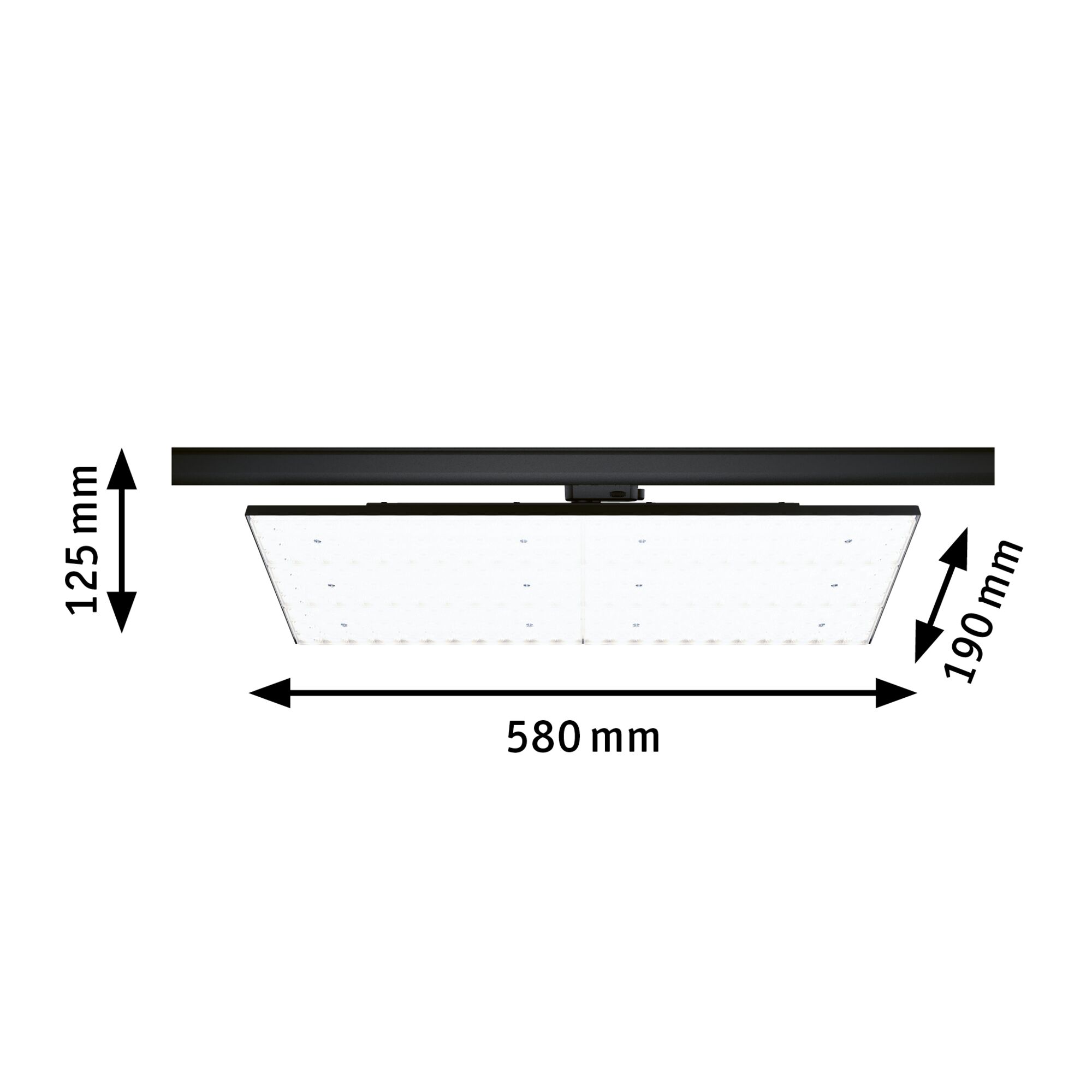 Schwarze LED-Deckenleuchte mit quadratischem Acrylglas und Maßen 580x580x125 mm für moderne Beleuchtung