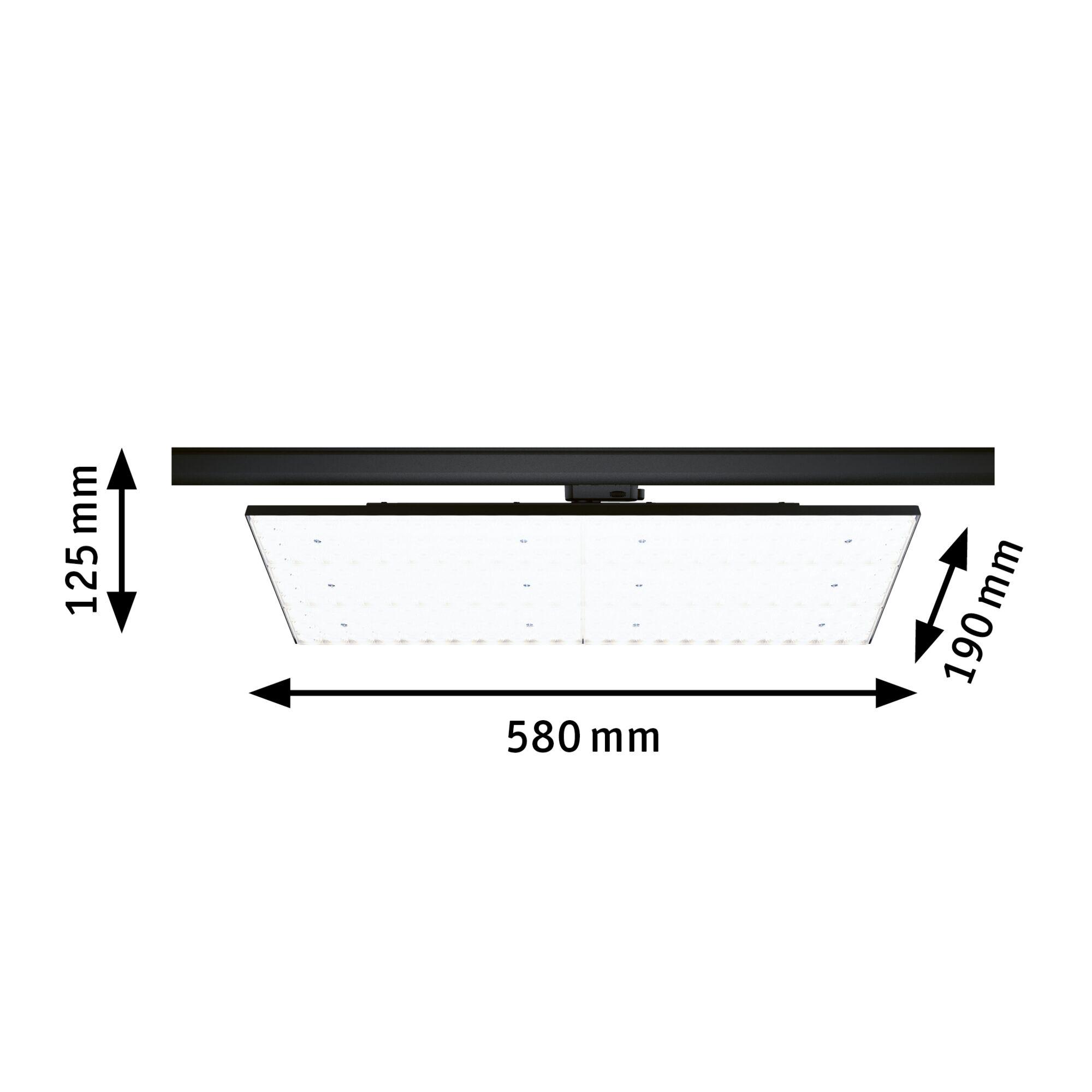 Schwarze LED-Deckenleuchte mit quadratischem Acrylglas und Maßen 580x580x125 mm für moderne Beleuchtung