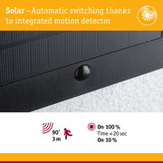 Close-up of black solar panel with integrated motion detector for automatic light switching