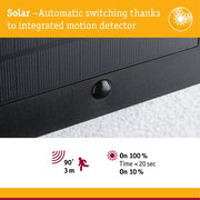 Close-up of black solar panel with integrated motion detector for automatic light switching