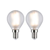 Zwei matte LED-Glühbirnen mit E14-Fassung und warmweißem Licht für energiesparende Beleuchtung