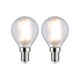 Two frosted LED bulbs with E14 base emitting warm white light for energy-efficient lighting