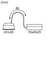 Technical drawing showing dimensions of round LED recessed spotlight system with 80 mm cable length