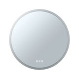 Miroir rond LED avec commandes tactiles et cadre gris pour éclairage de salle de bain moderne