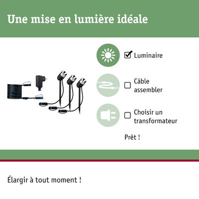 Ensemble de spots LED extérieurs noirs avec câble et prise pour éclairage de jardin, installation facile
