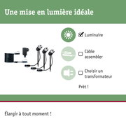 Ensemble de projecteurs LED noirs pour jardin avec câble et prise pour éclairage extérieur flexible