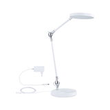 Lampe de bureau LED blanche avec bras réglable et tête ronde en métal et plastique