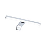 Applique miroir LED chromée moderne avec barre lumineuse fine et interrupteur tactile pour salle de bain
