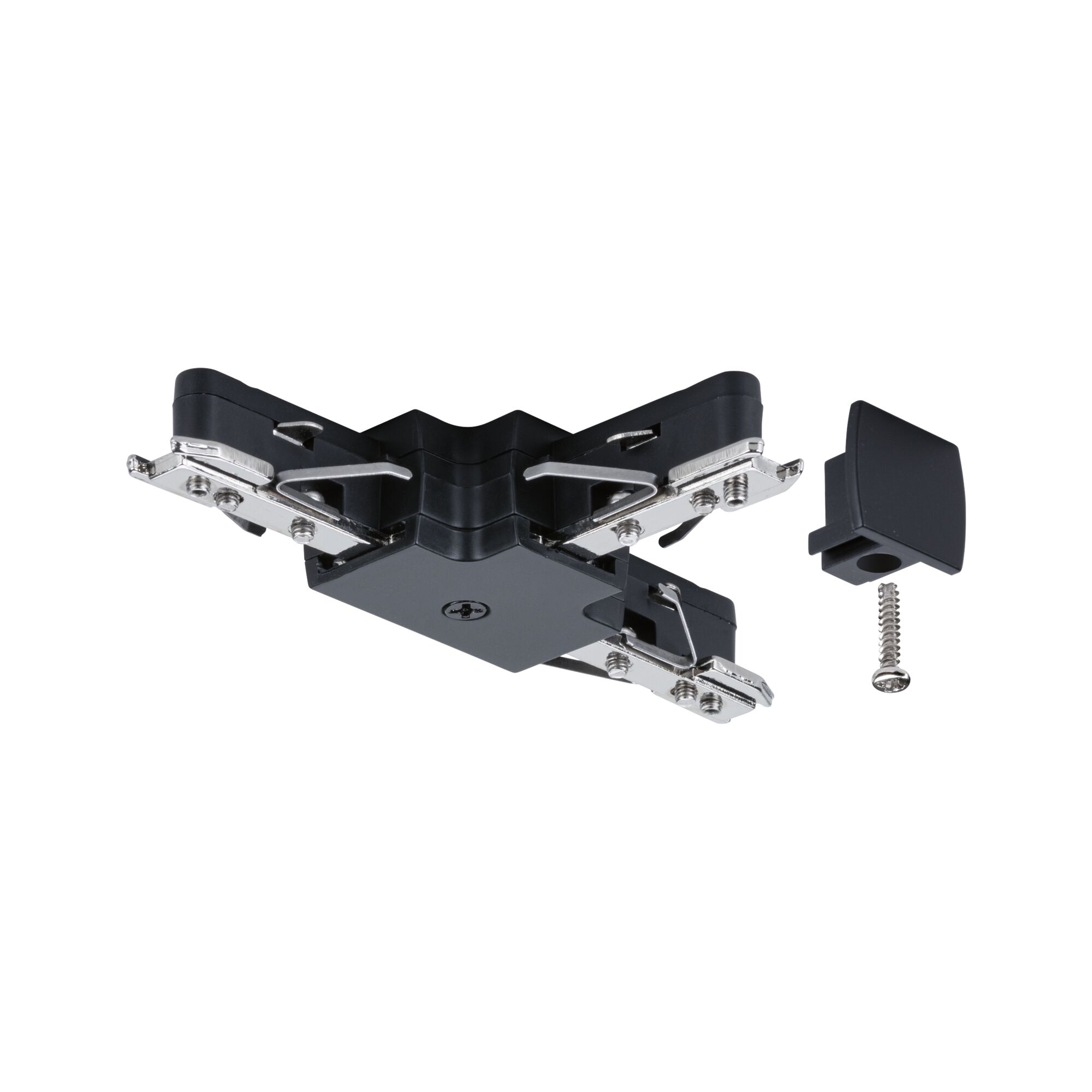 Connecteur noir en plastique et métal avec vis pour systèmes d'éclairage sur rail modulaires