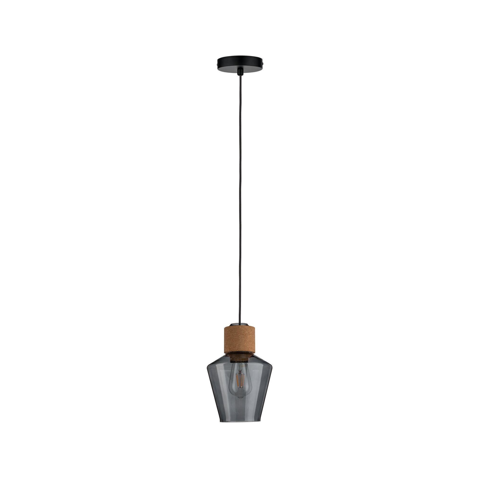 Pendant lamp with smoked glass and cork detail, modern design for stylish home lighting