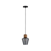 Lampa wisząca z dymionego szkła i korkowym elementem, nowoczesny design do oświetlenia wnętrz