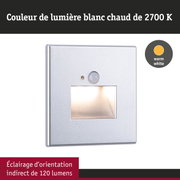 Applique murale LED argentée avec lumière blanc chaud 2700K et 120 lumens pour éclairage d’orientation