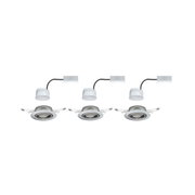 Three white LED recessed spotlights with metal frame and cable connector for modern indoor lighting