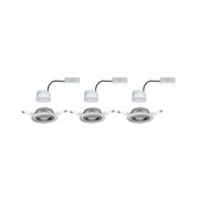 Drie witte LED-inbouwspots met metalen frame en kabelconnector voor moderne binnenverlichting