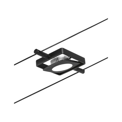Black LED cable spotlight with square frame and white light for modern indoor lighting solutions