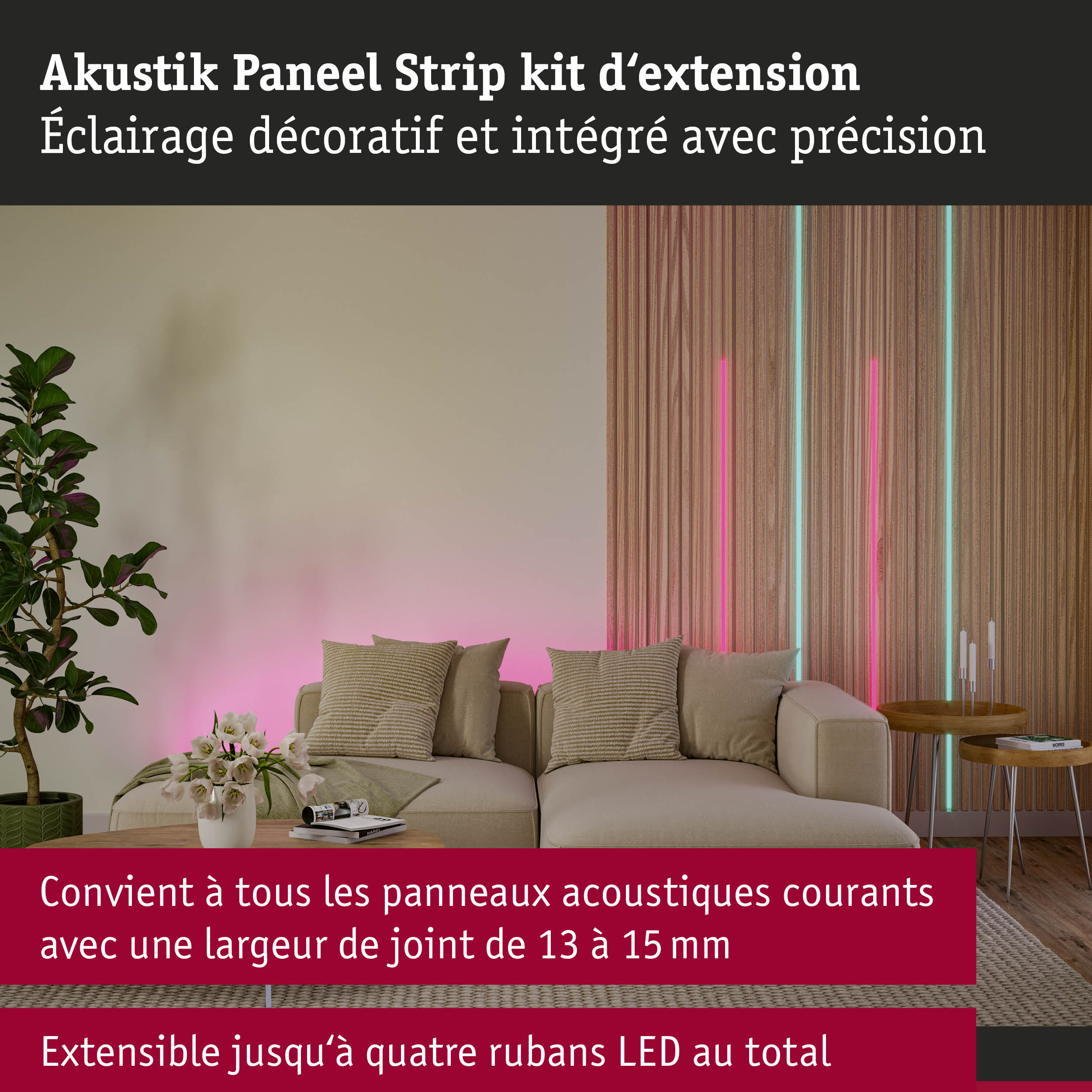 Strip LED Panneau acoustique Extension 2,4m RGB Noir