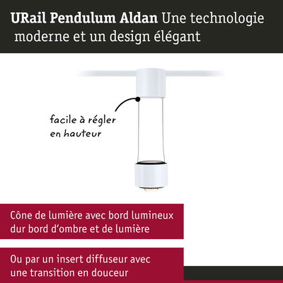Suspension URail Pendulum Aldan blanche avec hauteur réglable et cône lumineux pour intérieur moderne