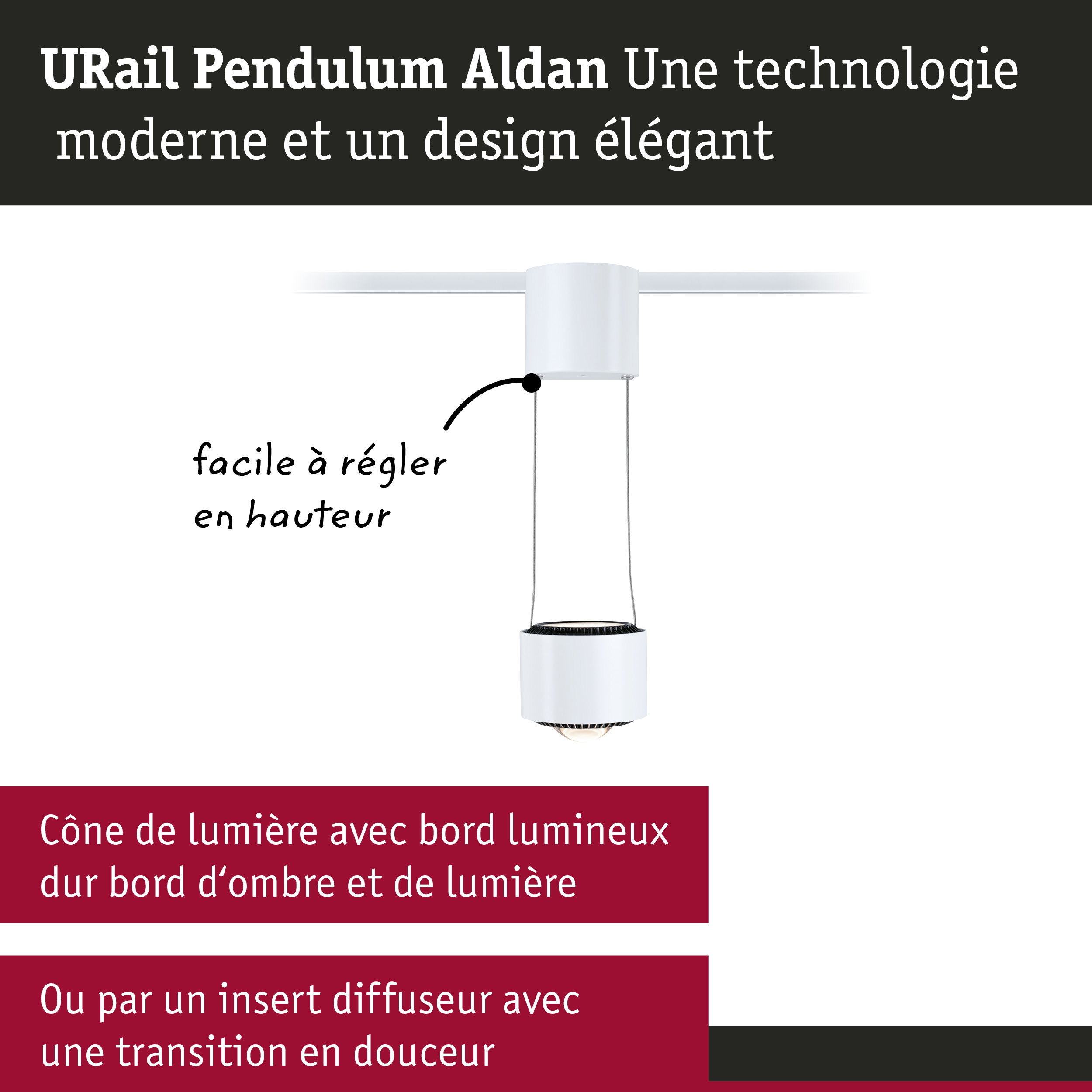 Suspension URail Pendulum Aldan blanche avec technologie moderne et design élégant